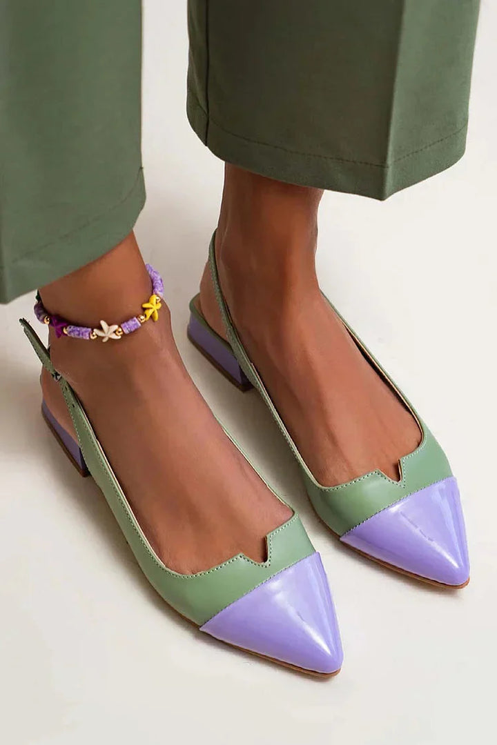 Colourful buckle with back strap and pointed toe
