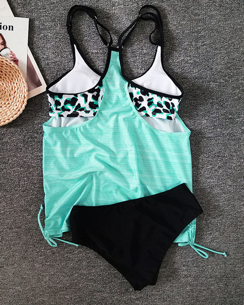 Augustus - Plain tankini with leopard print