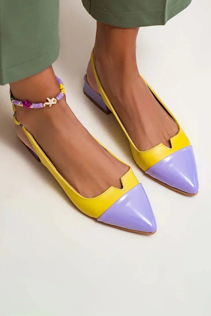Colourful buckle with back strap and pointed toe